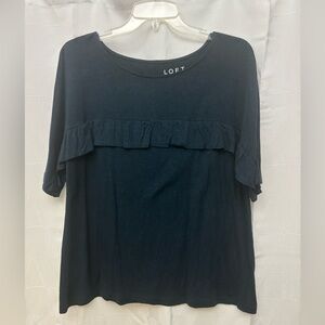 LOFT Women's Dark Blue Ruffle Blouse